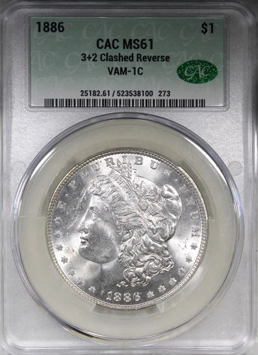 1886 Morgan Dollar CAC MS61 3+2 Clashed Reverse VAM-1C HOT-50