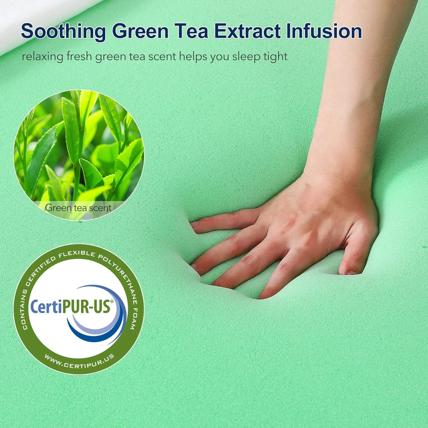 HOMHOUGO MATTRESS TOPPER TWIN XL HOMHOUGO 4" GREEN TEA FOAM MATTRESS - WHITE