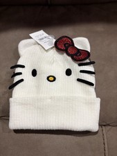 Sanrio Hello Kitty embroiedered Big Face Beanie 3D ears and Red Bow