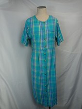 Vintage Mainstreet Blues Dress 18W Plus Plaid Button Front Midi 90s Cottagecore