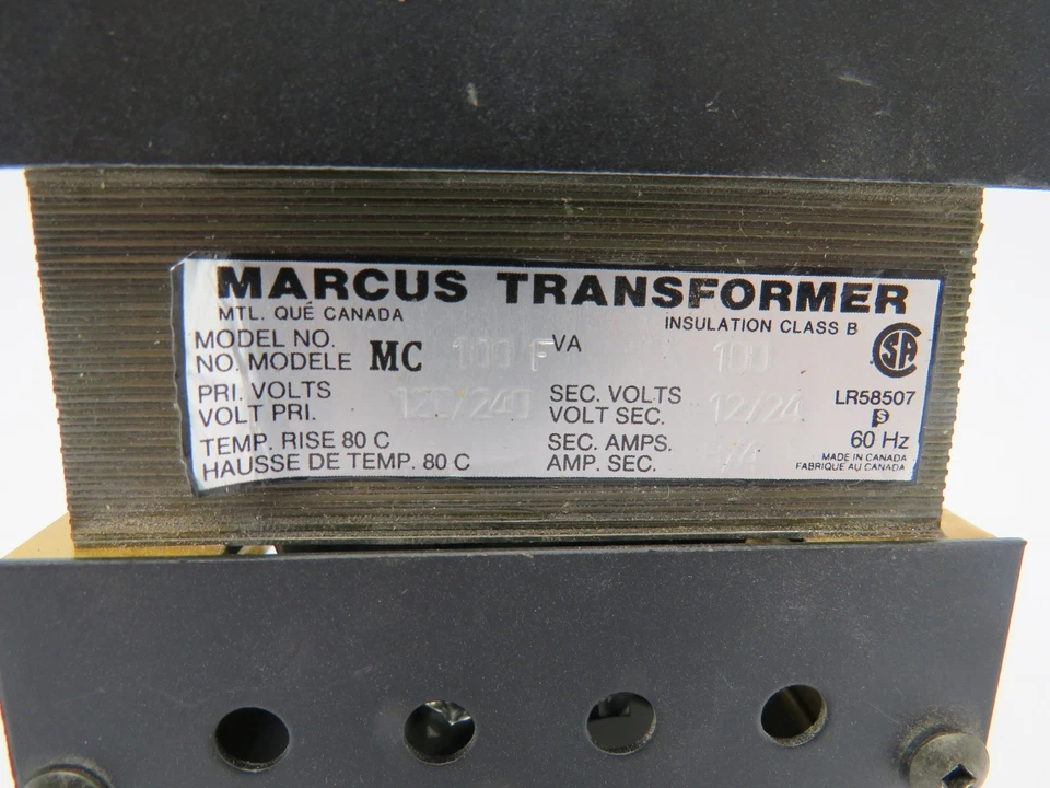 Transformador Marcus MC100F 100VA Pri 120/240V Sec 12/24V 60Hz USADO Foto 2 de 2