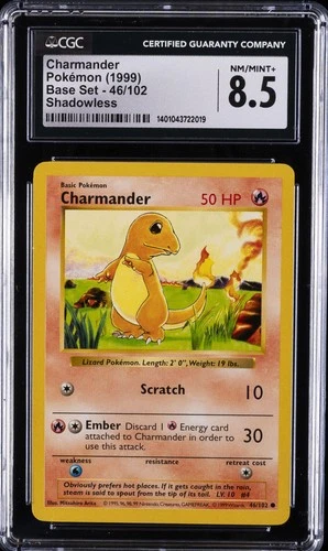 1999 POKEMON BASE SET SHADOWLESS #46/102 CHARMANDER CGC 8.5