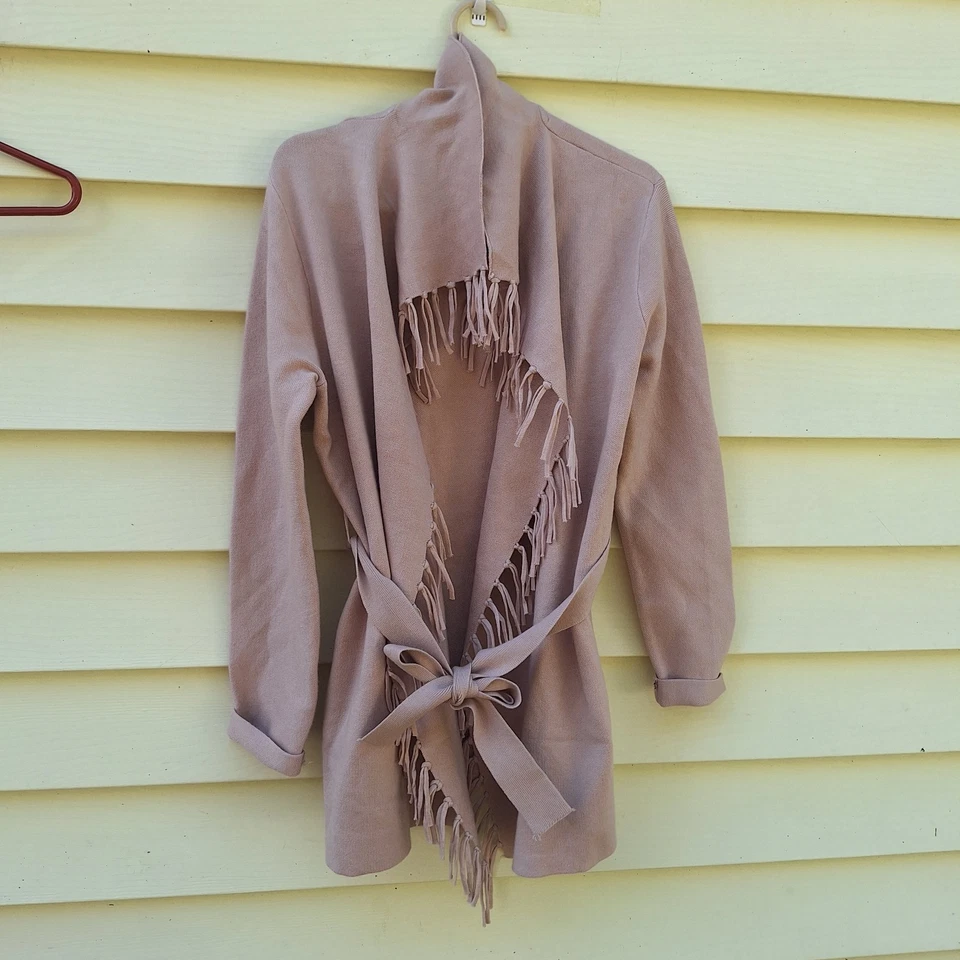 Nicole Miller Cardigan Sweater Fringe Tassels Belted Cowgirl Equestrian Western - Image 2 of 4