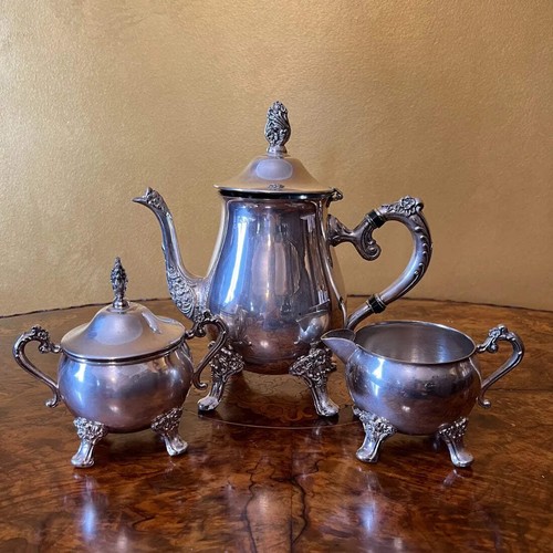 Vintage Ranleigh Silver Plated Tea Pot, Milk & Sugar Set