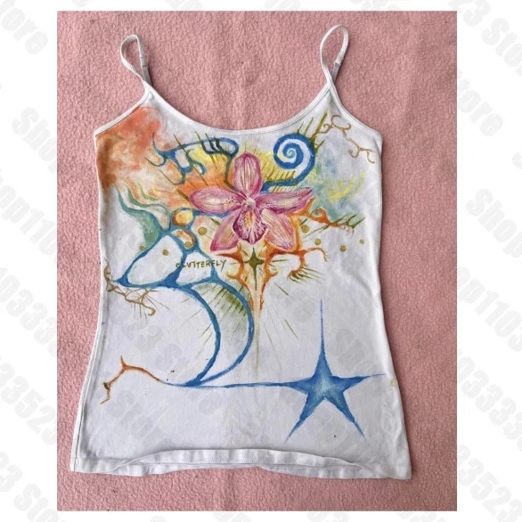 Womens Y2K Aesthetic Floral Graphic Cami Tank Top Streetwear Summer S-XL