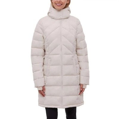 Bench Women's Hooded Long Puffer Coat Jacket, Cream, Size M  NWT