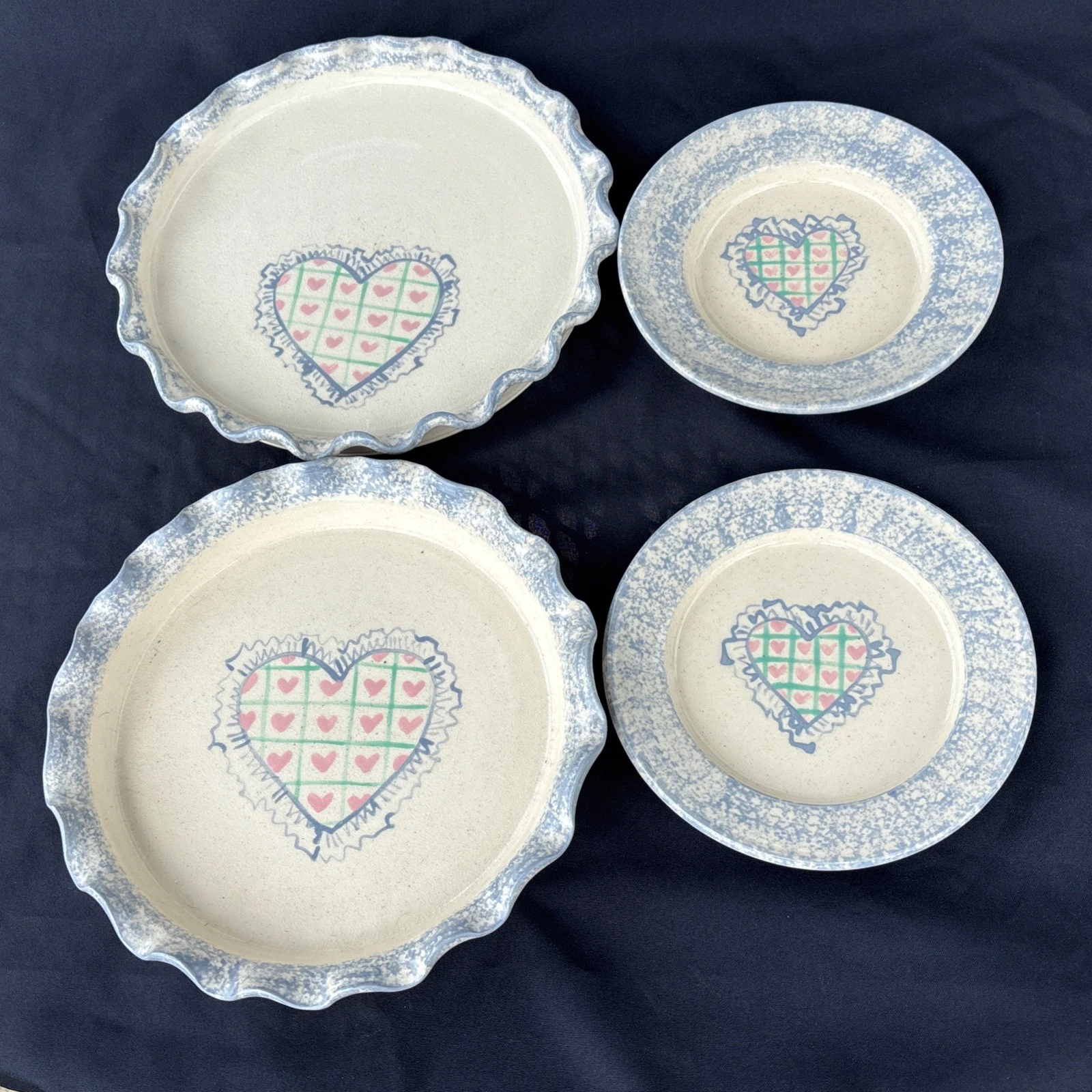 Vintage Three Rivers Pottery Painted Ceramic Pie Baking 4 piece Set 1991