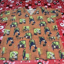 Women's Halloween Scrub Top, Tafford Brand, Size Small Witches Bats Candy Corn