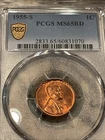 1955 S BIE PCGS MS65RD Lincoln Wheat Cent 1c US Mint Coin 1955-S MS-65 RD BU
