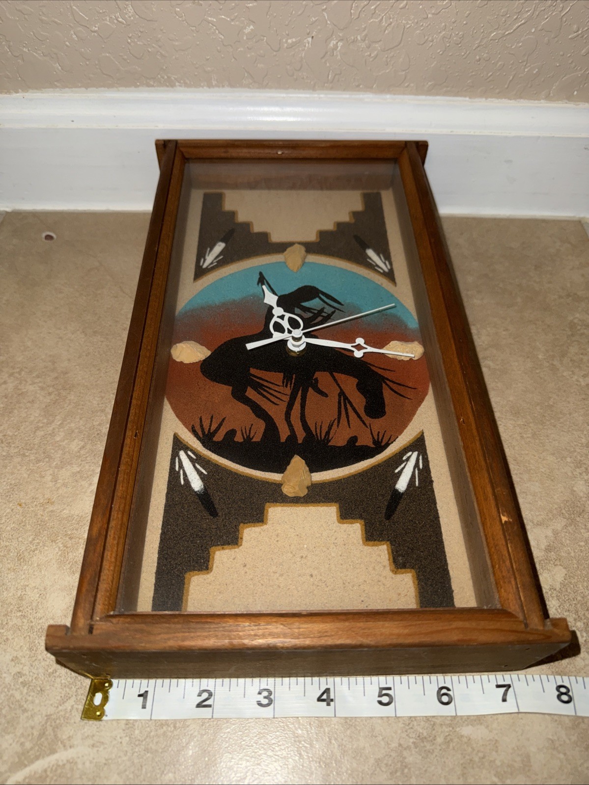 The end of the trail framed sand art Indian Native American Clock (not Working)