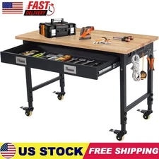 48" Adjustable Workbench Heavy Duty Garage Work Bench w/Power Outlet and Drawer