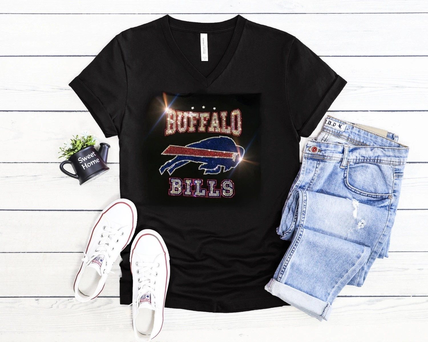 Buffalo Bills Unisex Crewneck/VNeck Bling T-Shirt for Women