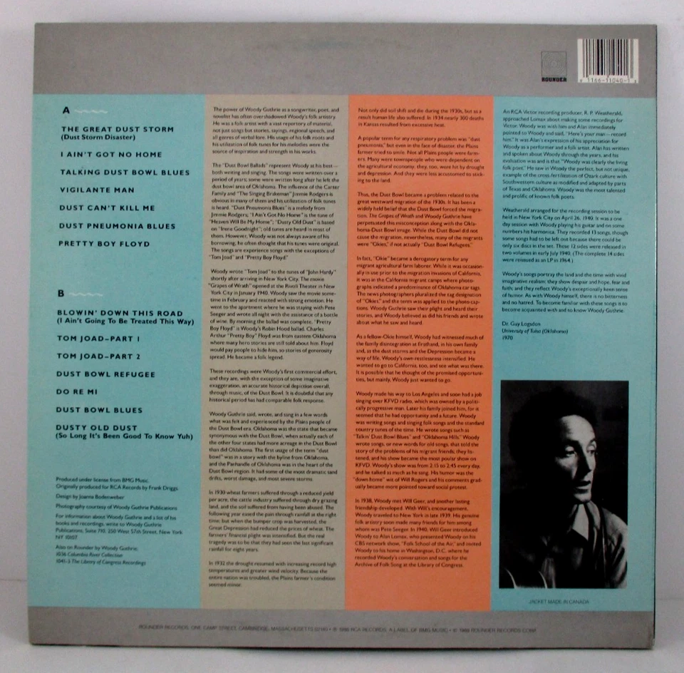 Woody Guthrie DUST BOWL BALLADS, Vinyl, Rounder PROMO (1988) Mono, Never Played Foto 4 de 4