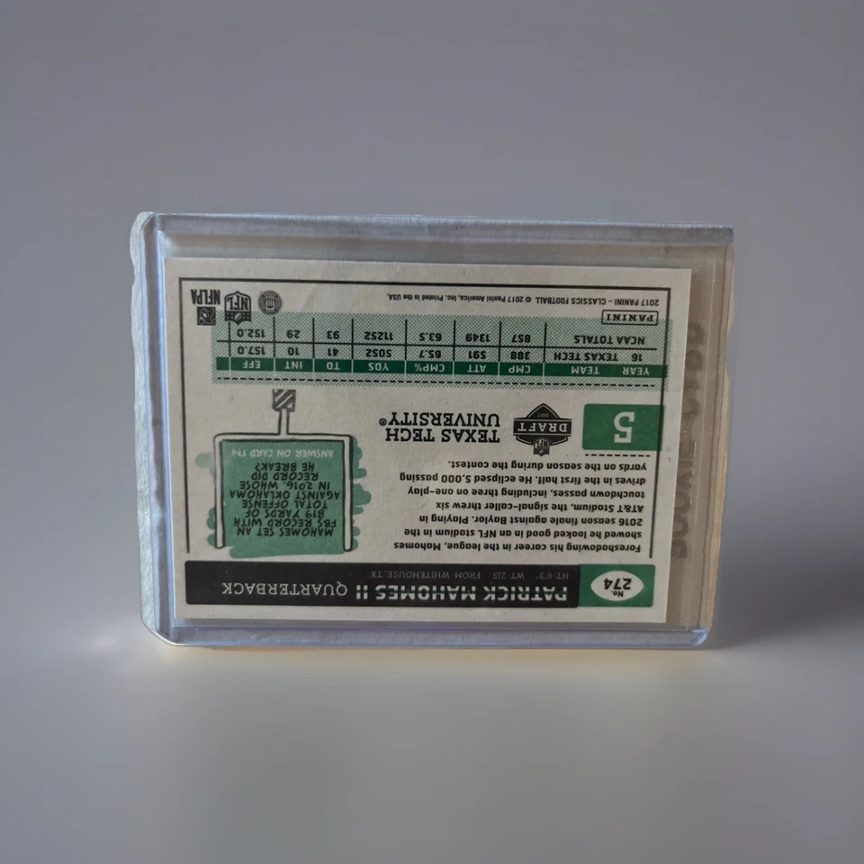 2017 Panini Classics — дебютант Патрик Махомс II NO274 (RC) - Изображение 4 из 4
