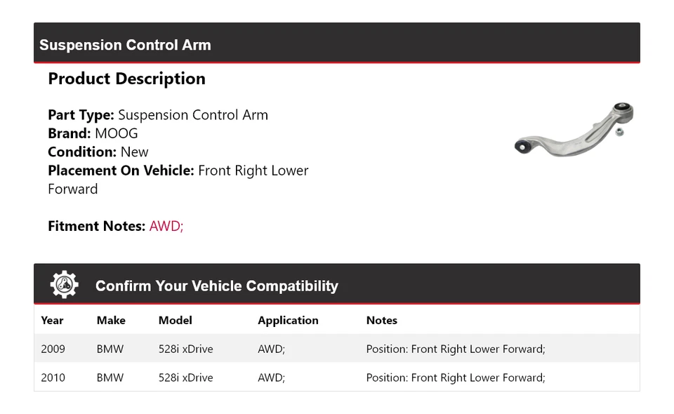 Brazo de control de suspensión MOOG para BMW 528i xDrive 2009-2010 Foto 2 de 4