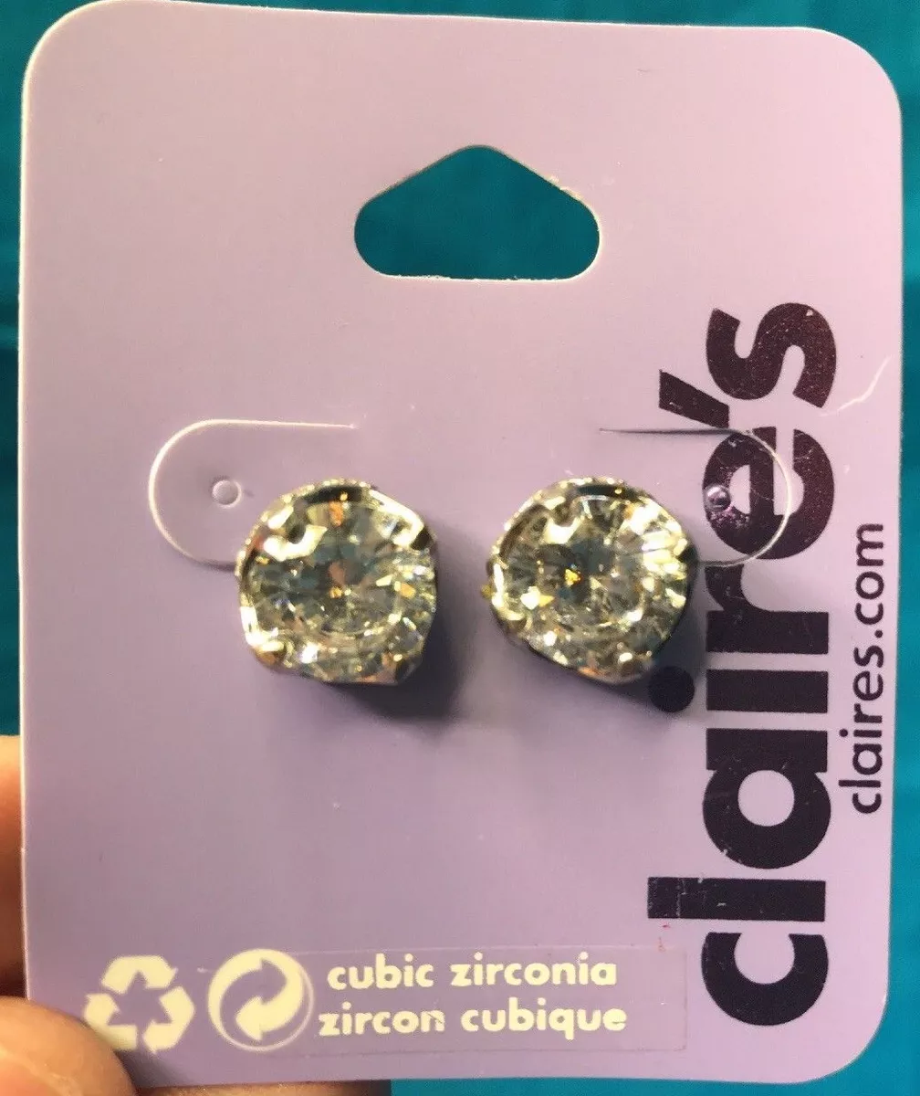 One new pair of Claire s Extra Large Round Cubic Zirconia Stud Earrings