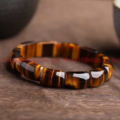 Natural Tiger's Eye Stone Bracelet Brown Gemstone Stretch Bracelet for Men