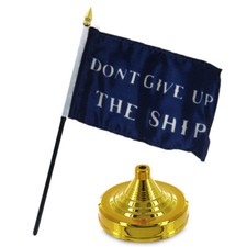 Historical Commodore Perry Don't Give Up The Ship Flag 4"x6" Desk Set Gold Base