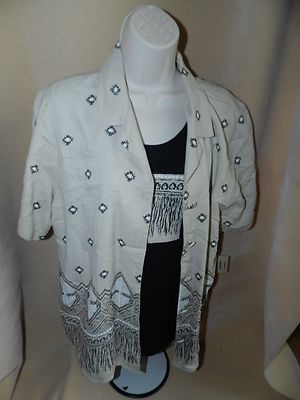 Pretty TEDDI Women's M SS Black beige twinset Travel Button Shirt NWT