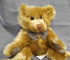 Vtg First and Main Teddy RARE BEAR  1482 Golden Brown Woven Paws Bow Tie