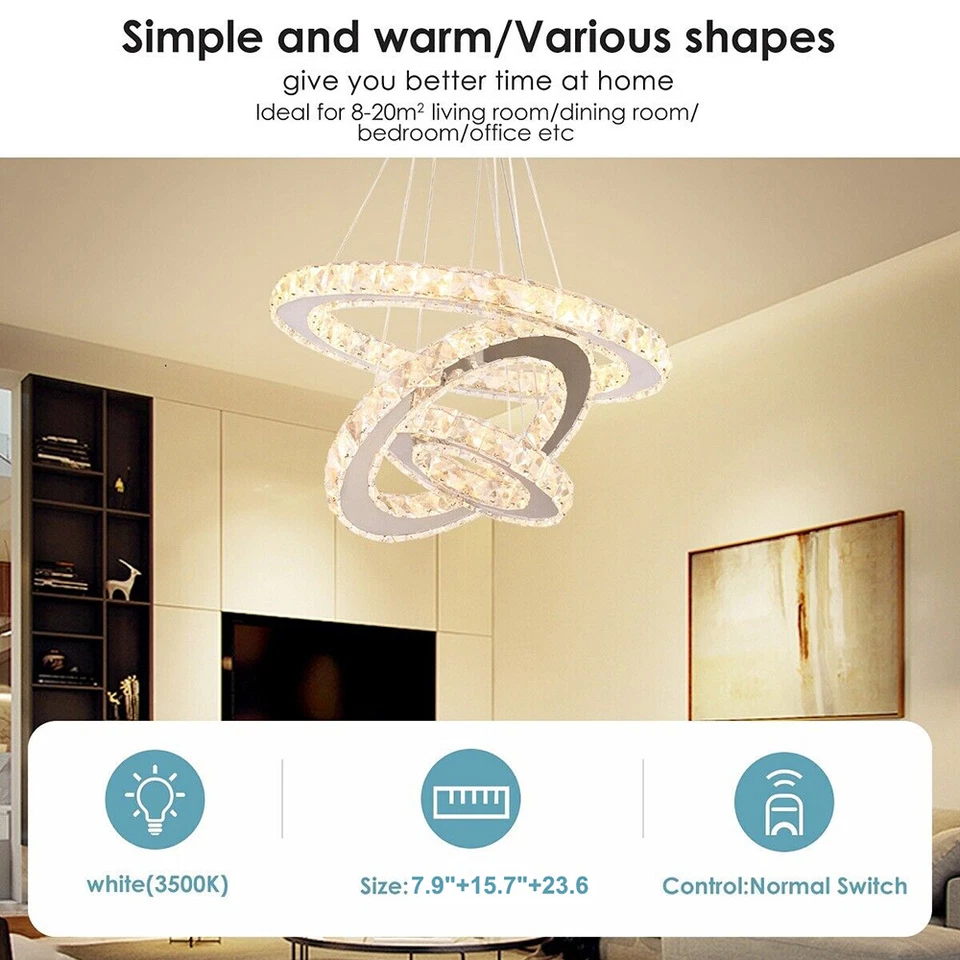 现代圆形吊灯 K9 水晶吊坠灯 LED 天花板灯 20+40+60 厘米 DIY — 第 3/4 张图片