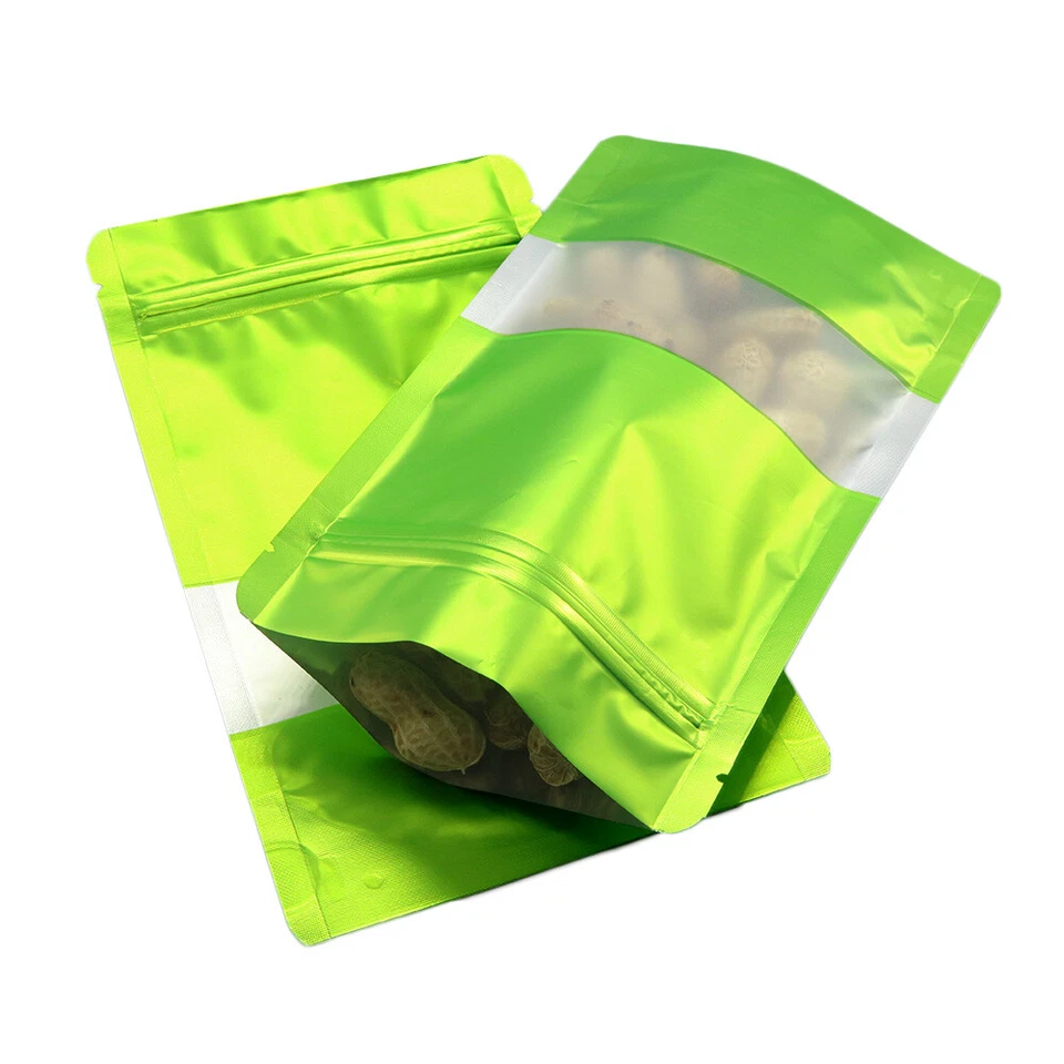 Bolsas de Mylar Verde Almacenamiento Seguro para Alimentos Bolsa de Pie a Prueba de Olores con Ventana de Plástico Foto 3 de 4