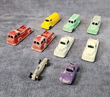 Antique Lot of 9 Tootsie Toy Pickup Panel Tanker Fire Truck Race Car 1950s mADC