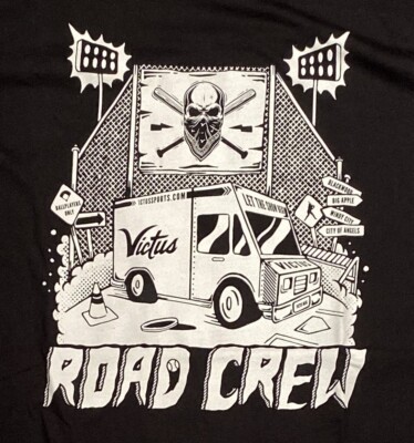 NEW VICTUS BASEBALL T SHIRT M MENS BAT BLACK ROAD CREW TOUR SKULL 2 SIDES