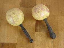 Vintage Yellow With Pink Sparkles Maracas Shaker Pair