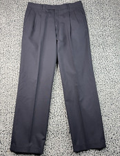 Oscar De La Renta Mens Black Dress Pants 34x31 Straight Wool Pleated Mid Rise
