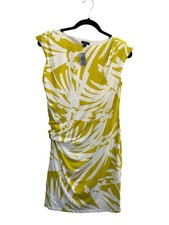 NWT $88 Ann Taylor XSP Petite Yellow Palm Leave print shirred side Dress #2300