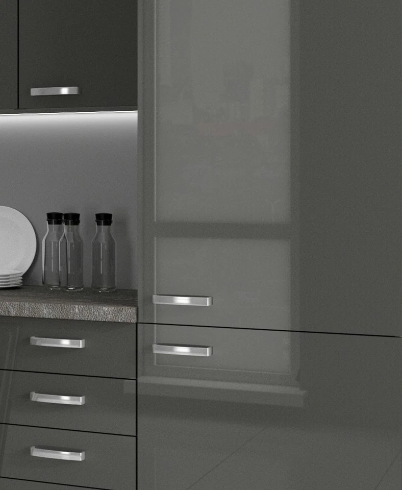 Küche Bianca Ecke II 210x330 cm Küchenzeile in Hochglanz Grau Küchenblock Grey - Bild 2 von 4