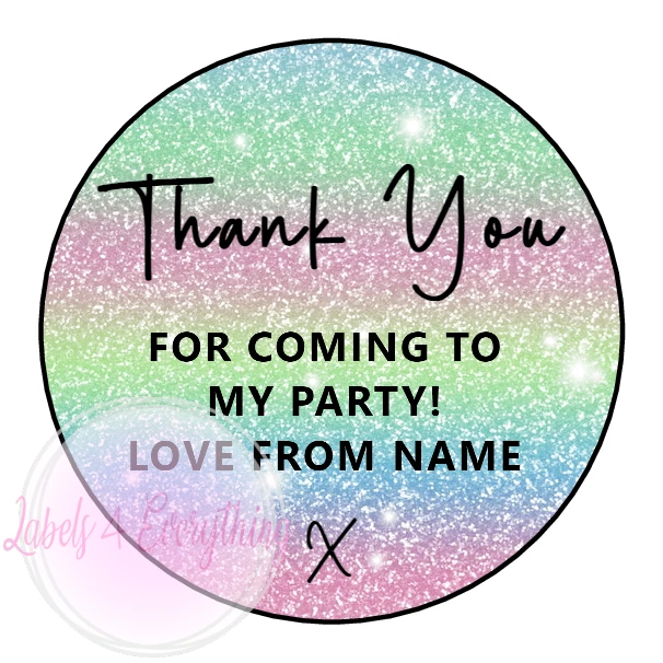 LABELS4EVERYTHING Personalised Thank You For Coming To My Party Stickers Rainbow Glitter Effect