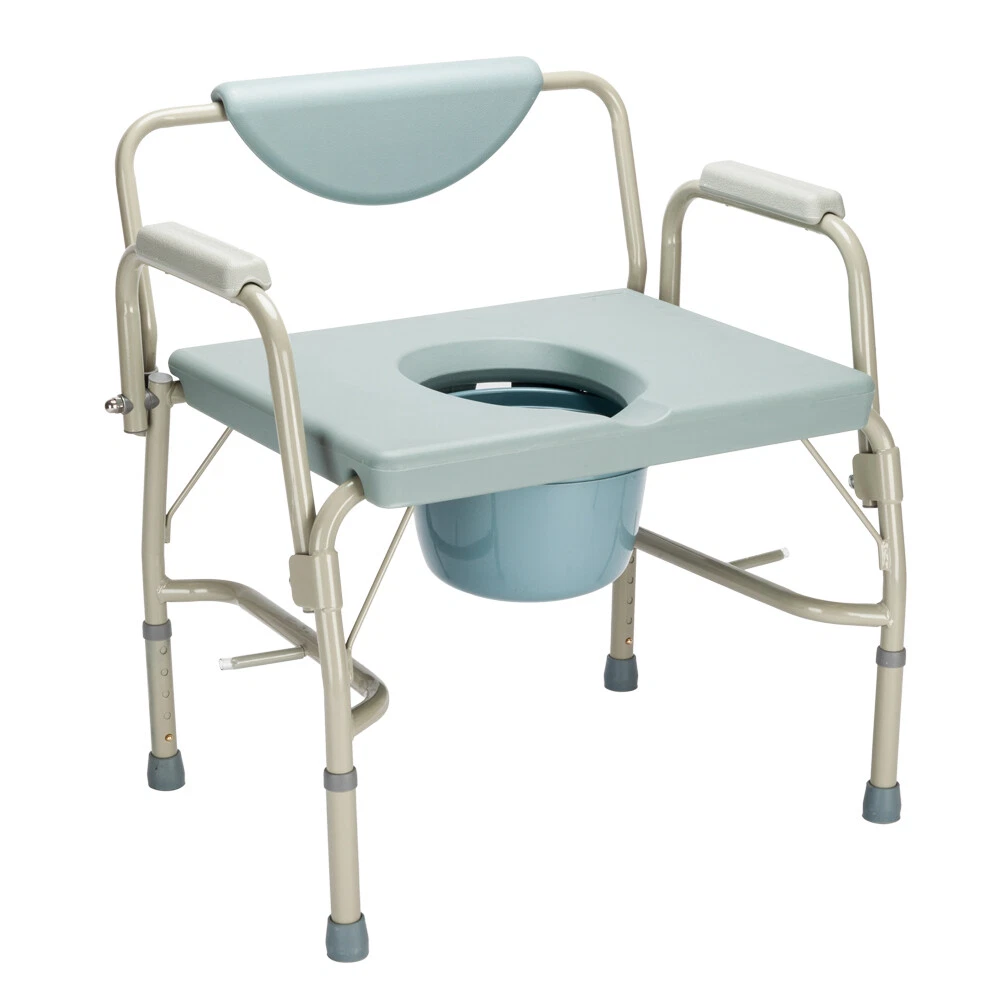 Large Medical Bariatric Drop Arm Bedside Commode Chair Adult Potty