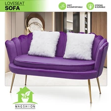 52"Purple Velvet Tufted Upholstered Sofa Couch Home Accent Love Seat w/2 Pillows
