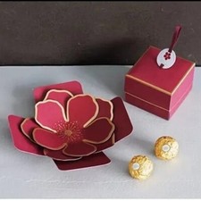 Geschenkbox Schachtel mit Kirschblüte Geburtstag weinrot/gold 7,5 X 7,5 X 5 Cm