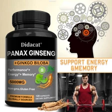 Panax Ginseng + Organic Ginkgo Biloba - Energy & Endurance, Focus Brain Memory