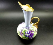 Hand Painted Bohemia Porcelain Violet Ewer Pitcher Vase with Gold  Handle