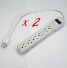 2x 6 Grounded Outlet Power Strip 90J Surge Protector 1.5ft 14/3 AWG UL LISTED