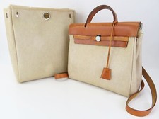 Borsa a mano originale Hermes Her Bag 2 in 1 beige in tela e pelle zaino #49736