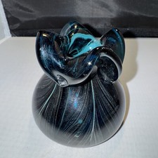  Beautiful Dark Blue Art Glass With Swirly Design Vase