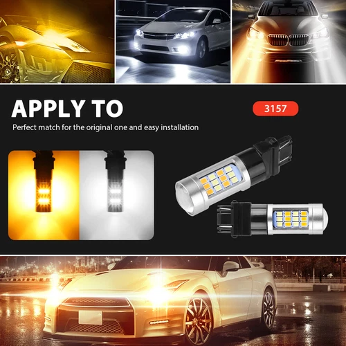 4X Error Free White/Amber 3157 LED DRL Switchback Turn Signal Parking Light Bulb - Picture 8 of 10