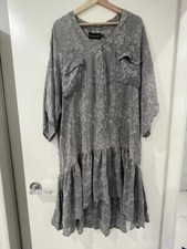 Shakuha silk dress Grey Long Ruffle Boho Tent Relaxed Size 8