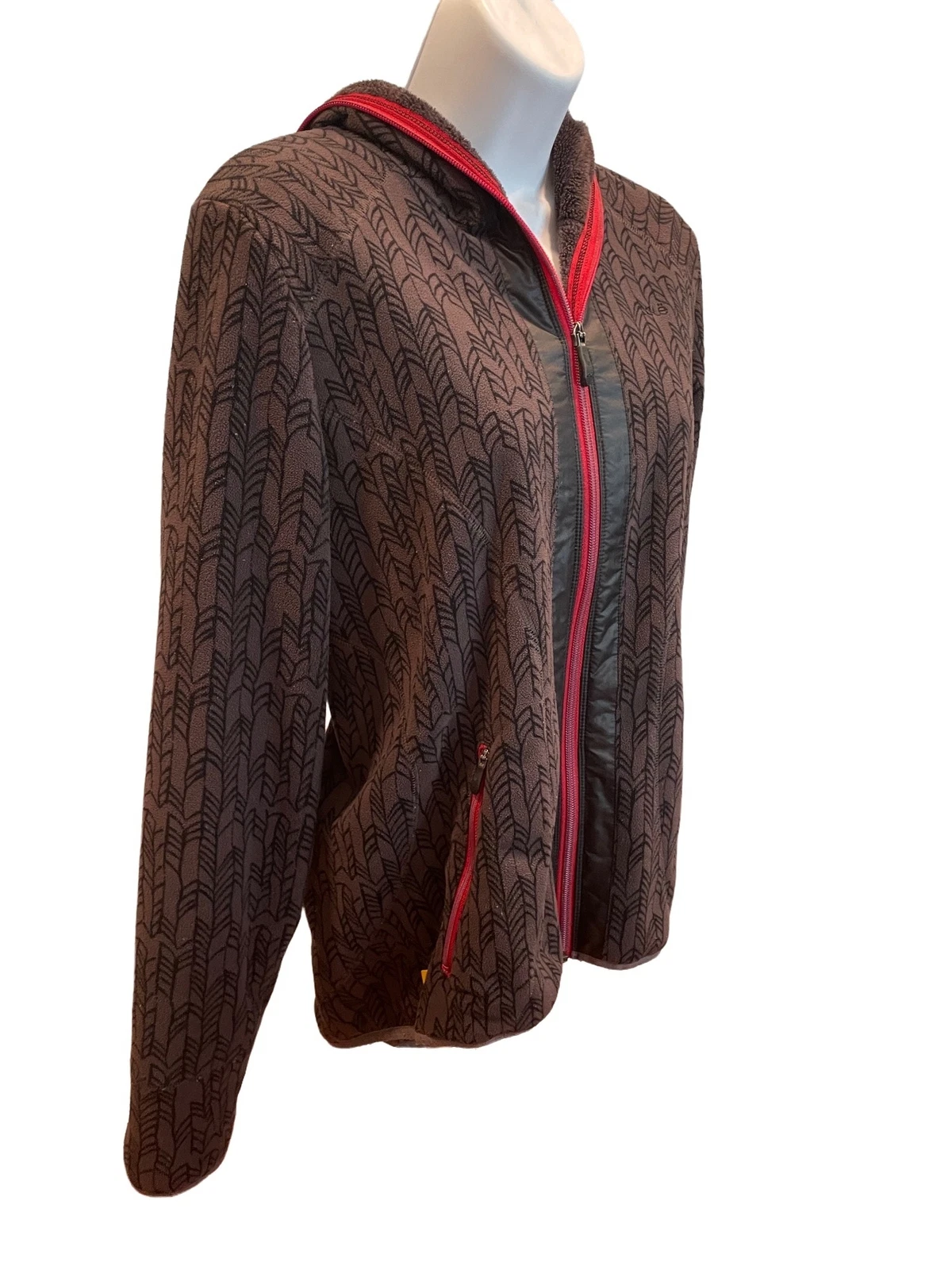 lole fleece patterned full zip hooded jacket