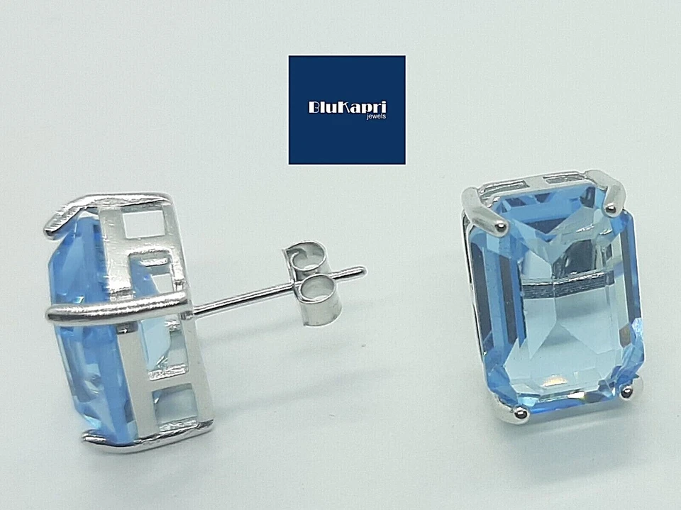 Orecchino Donna in argento 925 topazio azzurro rettangolare - Immagine 2 di 4