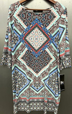 Be Chetta B Dress 16 Black Coral Geo Print Stretch Colorful Boho Artsy New