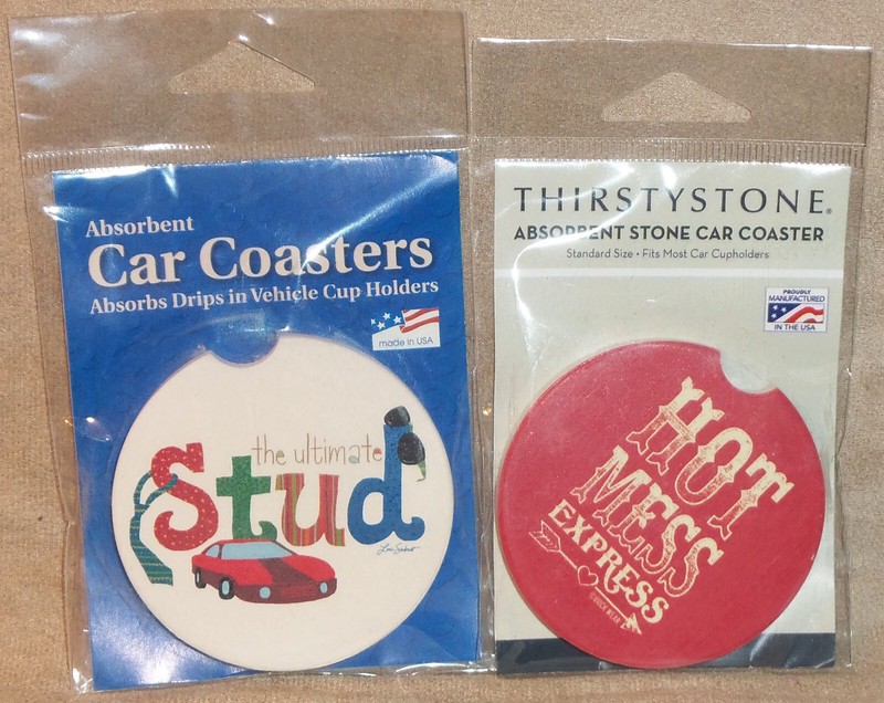 Set of 2 NEW Cup Holder STONE Car Coasters: His & Hers Couple Valentines Gift