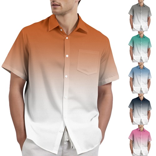 Gradient Color - Men's Casual Short Sleeved Shirt
