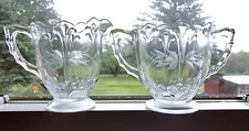 VINTAGE CREAMER AND SUGAR BOWL WITH SCALLOPED EDGE AND ETCHING 