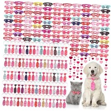 240 Pcs Valentine  s Day Dog Bow Tie Set Bowties Collar Adjustable Cat Pink